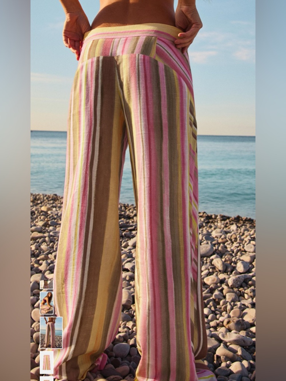 Zara Striped Multi Color Linen Pants - Picture 3 of 8